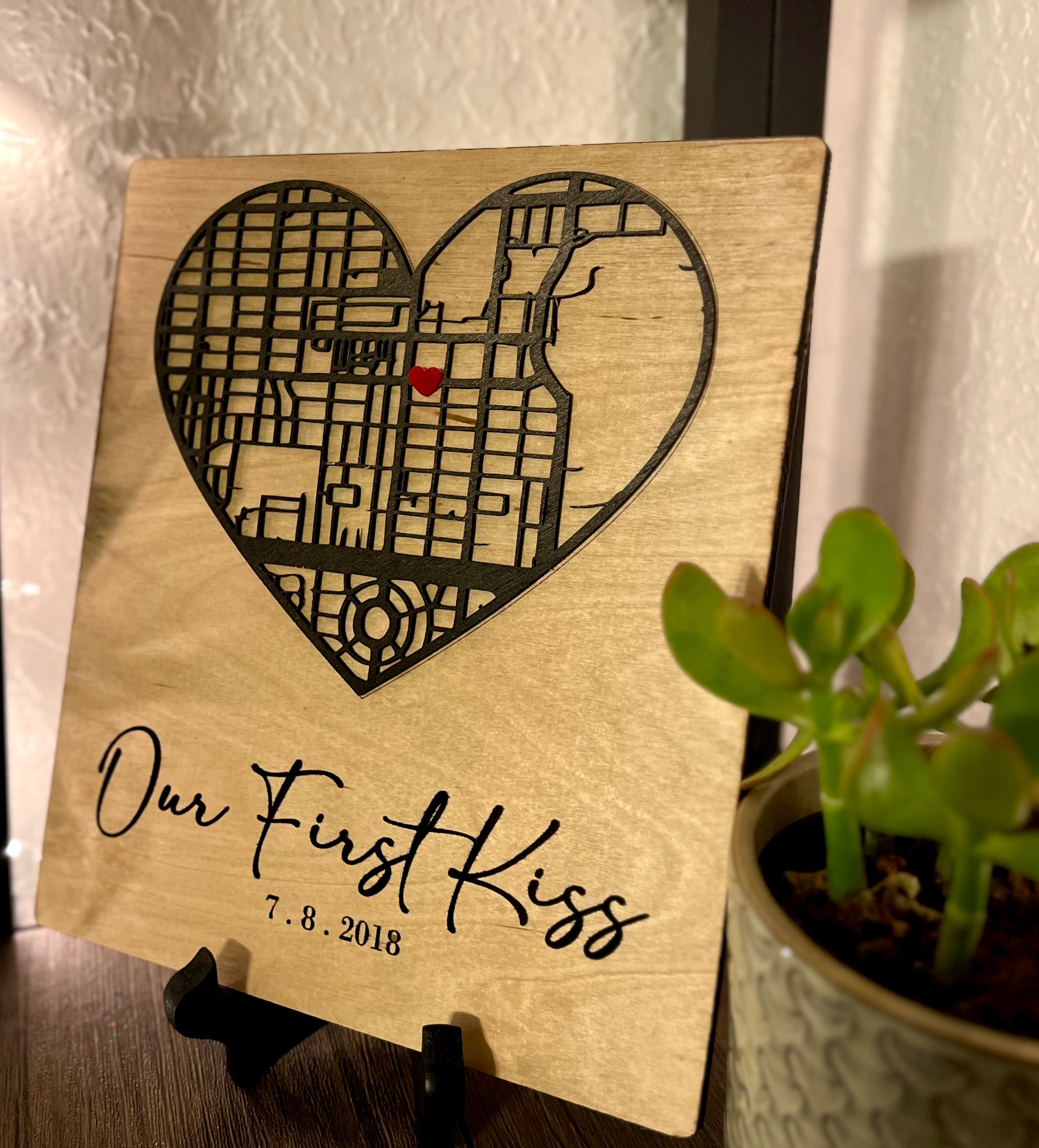 “Our First Kiss” Map Plaque