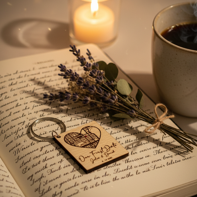 Custom “Our First Date” Map Keychain