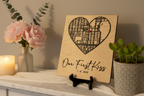 Our First Kiss Map Plaque in romantic setting