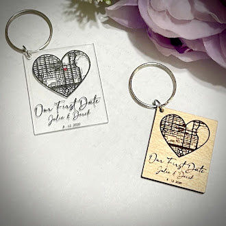 Custom “Our First Date” Map Keychain