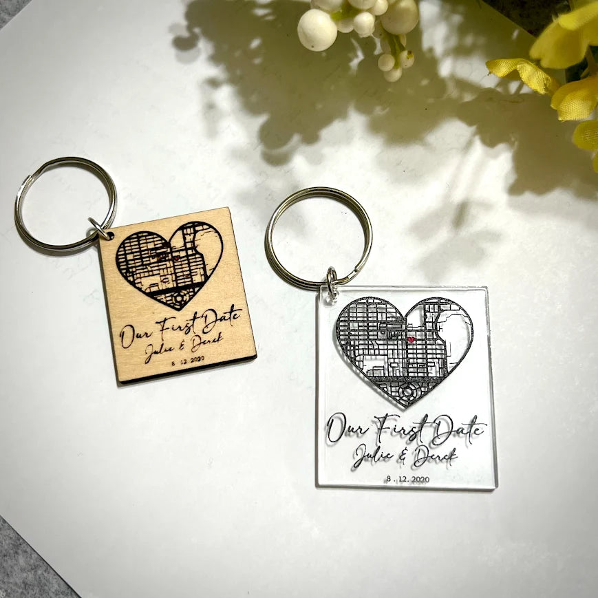 Custom “Our First Date” Map Keychain